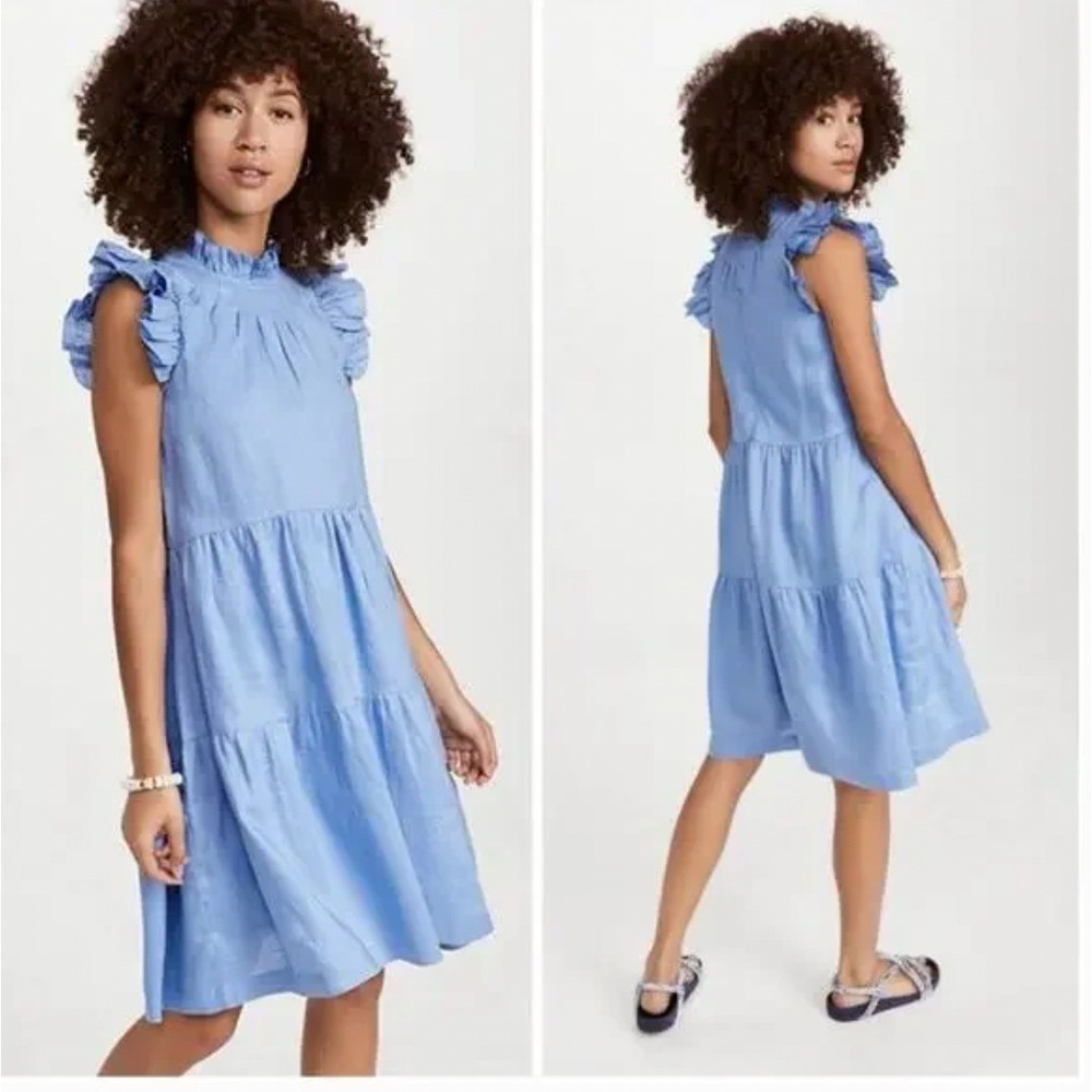 Sea New York Tiered‎ Eyelet Ruffle Neck Dress Light Blue Size XXS
